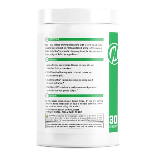 PerformanceOne Best Stimulant-Free Pre Workout Powder by NutraOne for Women and Men —Powerful Nitric Oxide Pre Workout, Non-Stimulant W/ PeakO2Ⓡ, Creatine Monohydrate & HydromaxⓇ (30 Servings)