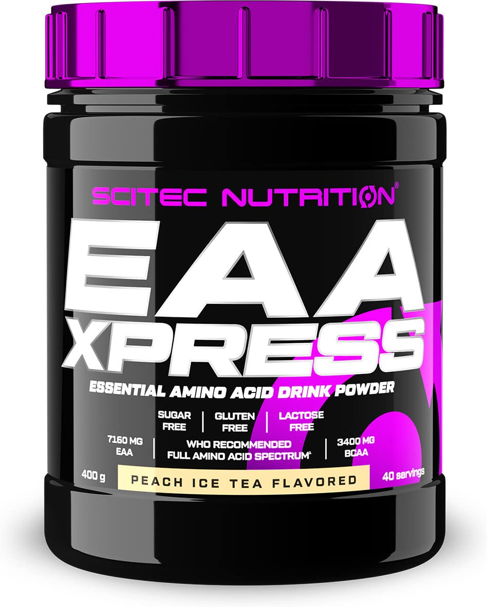 Buy Scitec Nutrition EAA Xpress Drink Powder with 9 Amino Acids | Essential amino acids with full spectrum - formulated according to WHO recommendation - 400 g, peach iced tea - OmniHealthRx Usa supplements