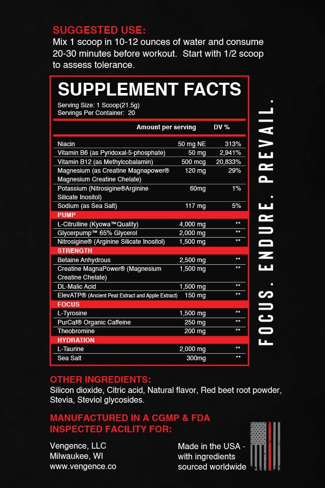 Vengence Infliction Pre-Workout Powder for Men & Women - Energy, Focus & Massive Pumps with Kyowa L-Citrulline, Nitrosigine, ElevATP, Creatine MagnaPower, & PurCaf Organic Caffeine (MELONBERRY)