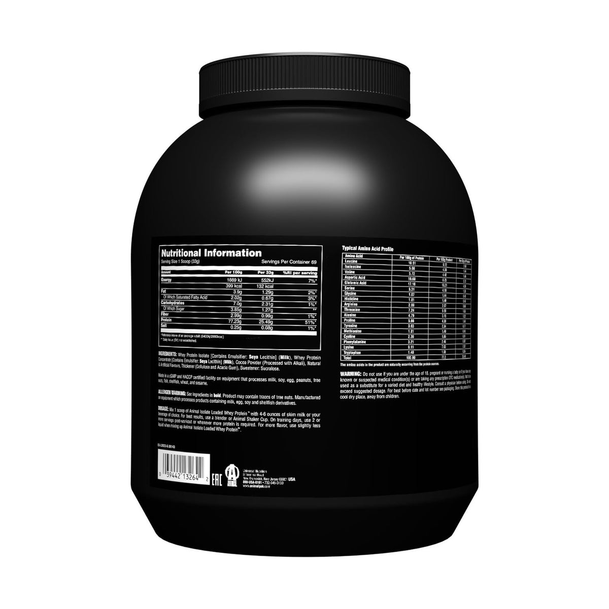 Animal Whey Protein Chocolate - Muscle Building & Optimal Muscle Nutrition, with Digestive Enzymes, Protein Powder with Whey Isolate for Post-Workout Protein Shakes, 2.3kg