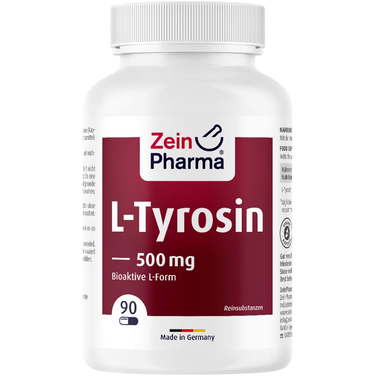 ZeinPharma L-Tyrosine 500mg • 120 Capsules (2-months-supply) • gluten-free, vegan, kosher & halal • Made in Germany