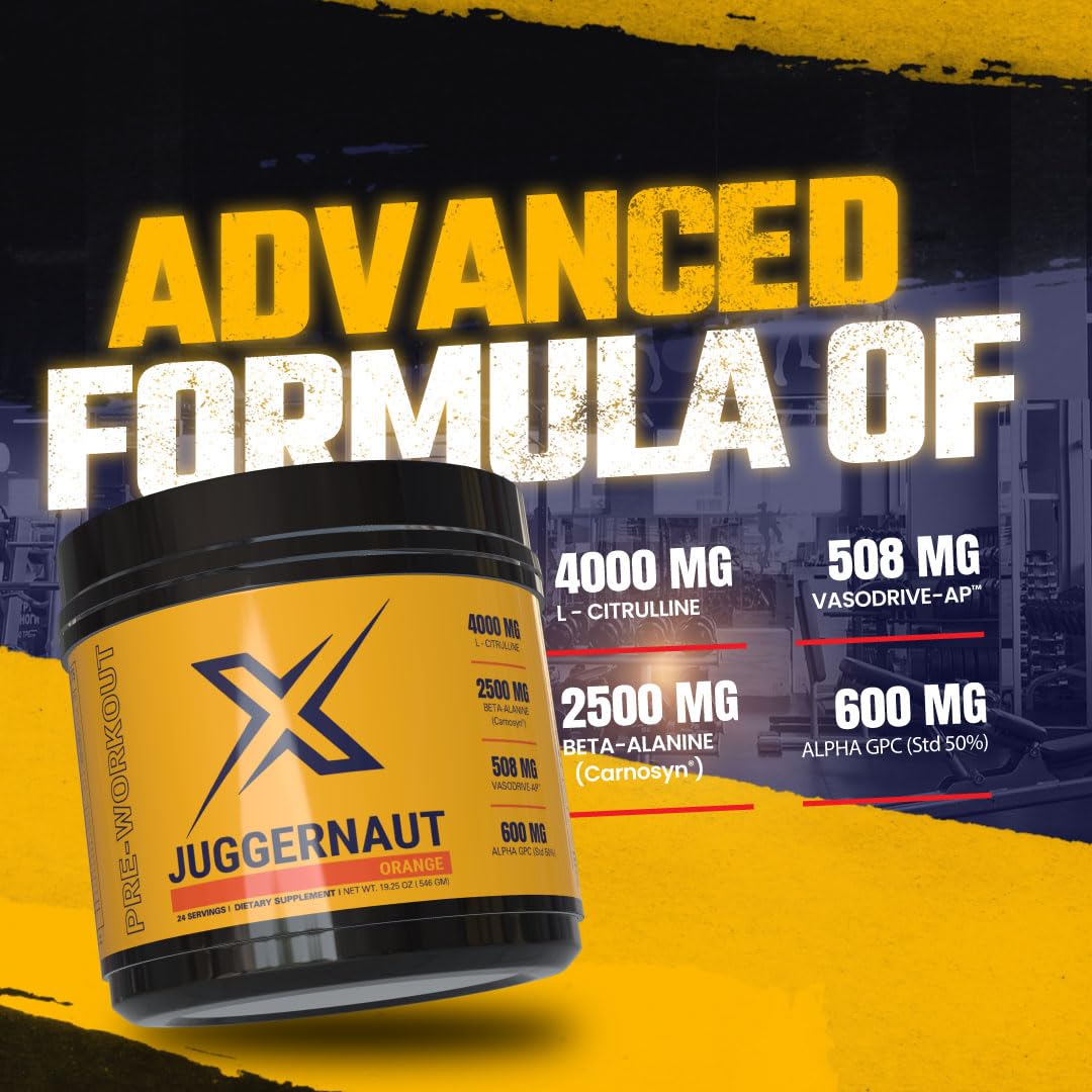 Juggernaut X Pre-Workout Supplement (Watermelon) - Boosts Strength, Endurance, Focus & Energy - L-Citrulline, Beta-Alanine, Creatine, Enhanced with VasoDrive for Blood Pressure Support - 30 Servings