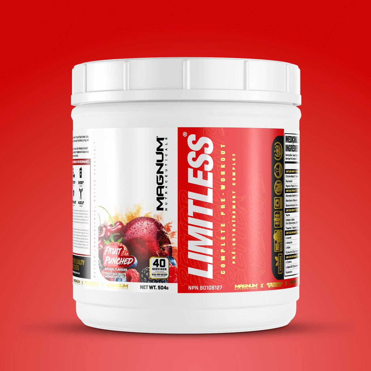 LIMITLESS Magnum 504g - Muscle Workout Powder, Sport Pre Workout for Men and Women, May Assist & Support Increase Energy, Focus, and Endurance - Fruit Punch/Fruit Punch