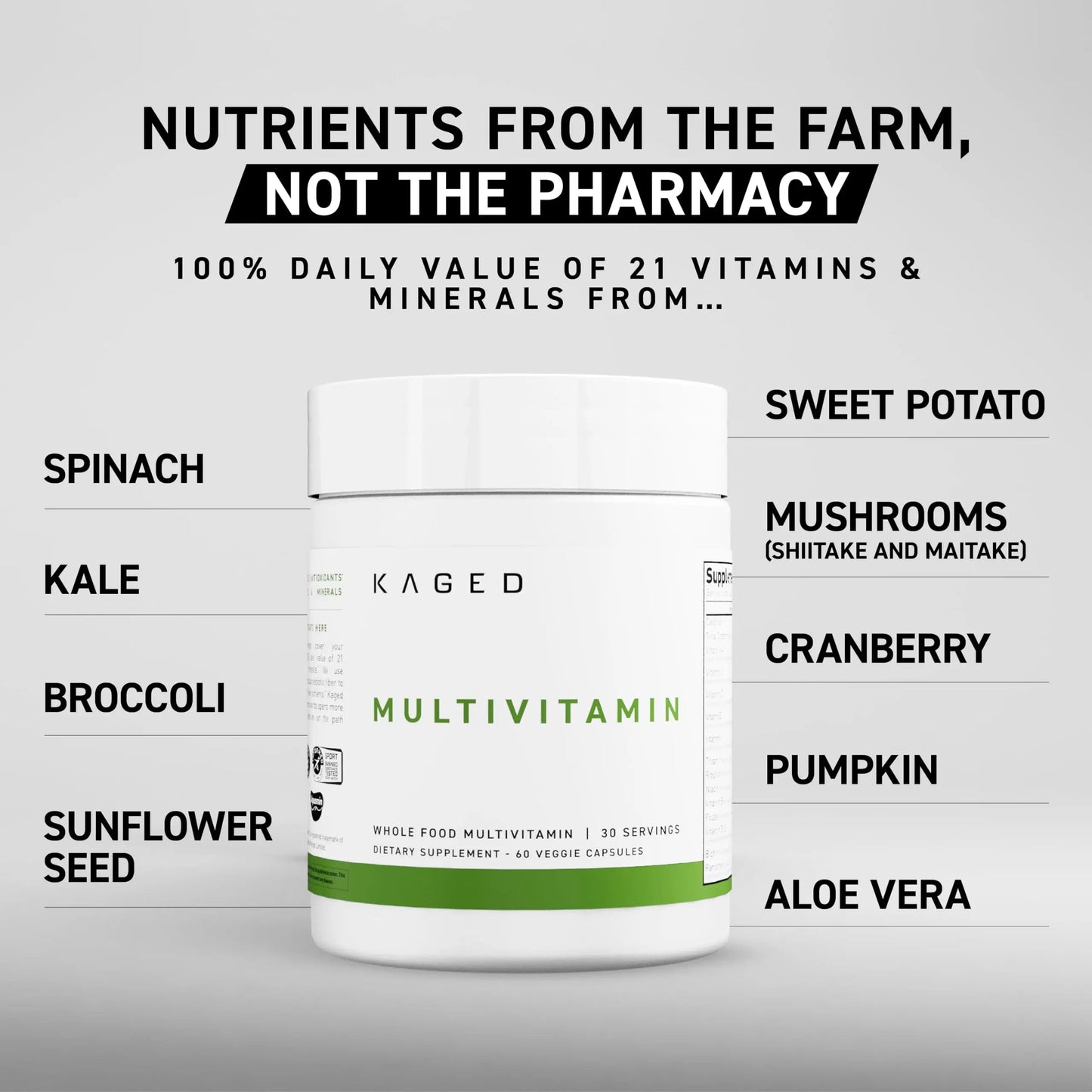 Kaged Multivitamin Capsules | Unflavored | Whole Foods Organic Fruits & Veggies | Plant Based Vegan Multivitamin KagedBuy Supplements Australia