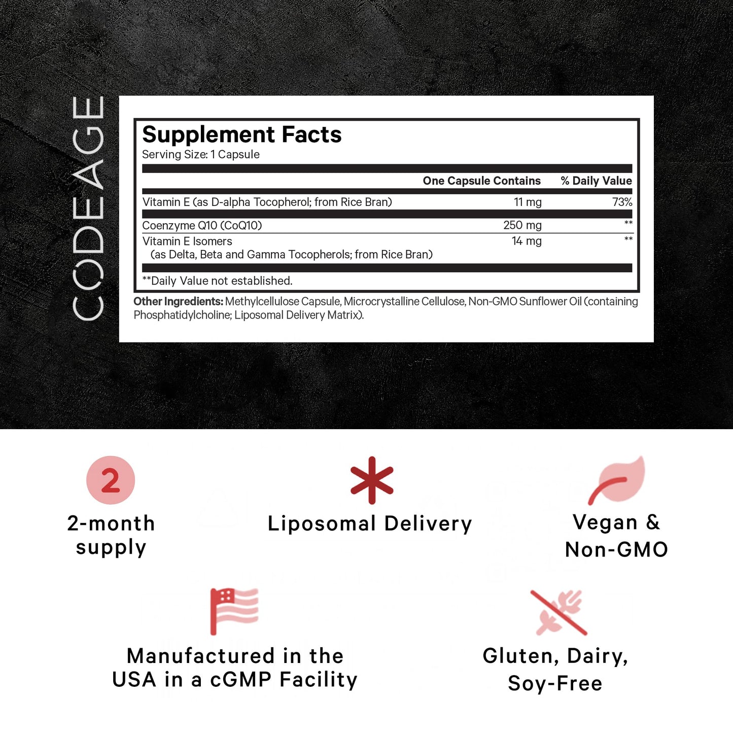 Codeage Liposomal CoQ10 Max Supplement - 250 mg Coenzyme Q10 with Vitamin E Isomers Tocopherols - 2-Month Supply - 1 Capsule Per Serving - Liposomal Delivery - Non-GMO, Gluten-Free - 60 Capsules CodeageBuy Supplements Australia
