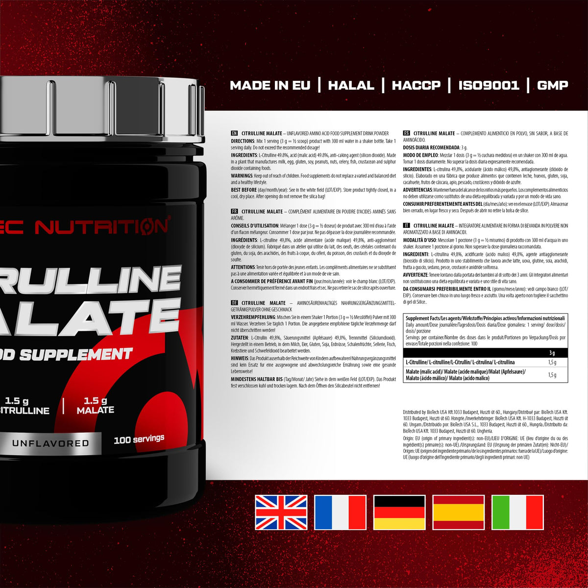 Scitec Nutrition Citrulline Malate - Flavour-Neutral Pre-Workout Powder | L-Citrulline & Malic Acid Formula - For your own pre-workout mixes - Easy to mix drink powder - 300 g, tasteless