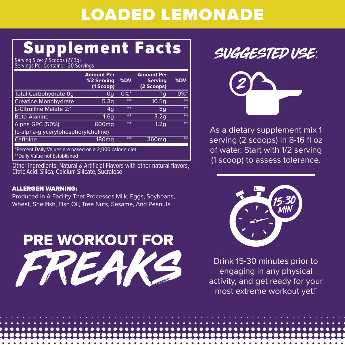FINAFLEX Engage Pre Workout, Loaded Lemon - Train Harder, Longer & Stronger - Includes Creatine, Beta-Alanine, Alpha GPC, Citrulline & Caffeine - 20 Servings
