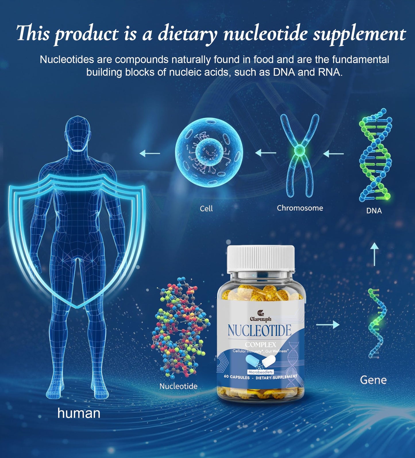 Clarusph Immunity* Supplement, Immune* Nucleotide Complex Blend 400mg Including AMP, CMP, GMP, UMP, Nucleo Immune*, 120 Capsules ClarusphBuy Supplements Australia
