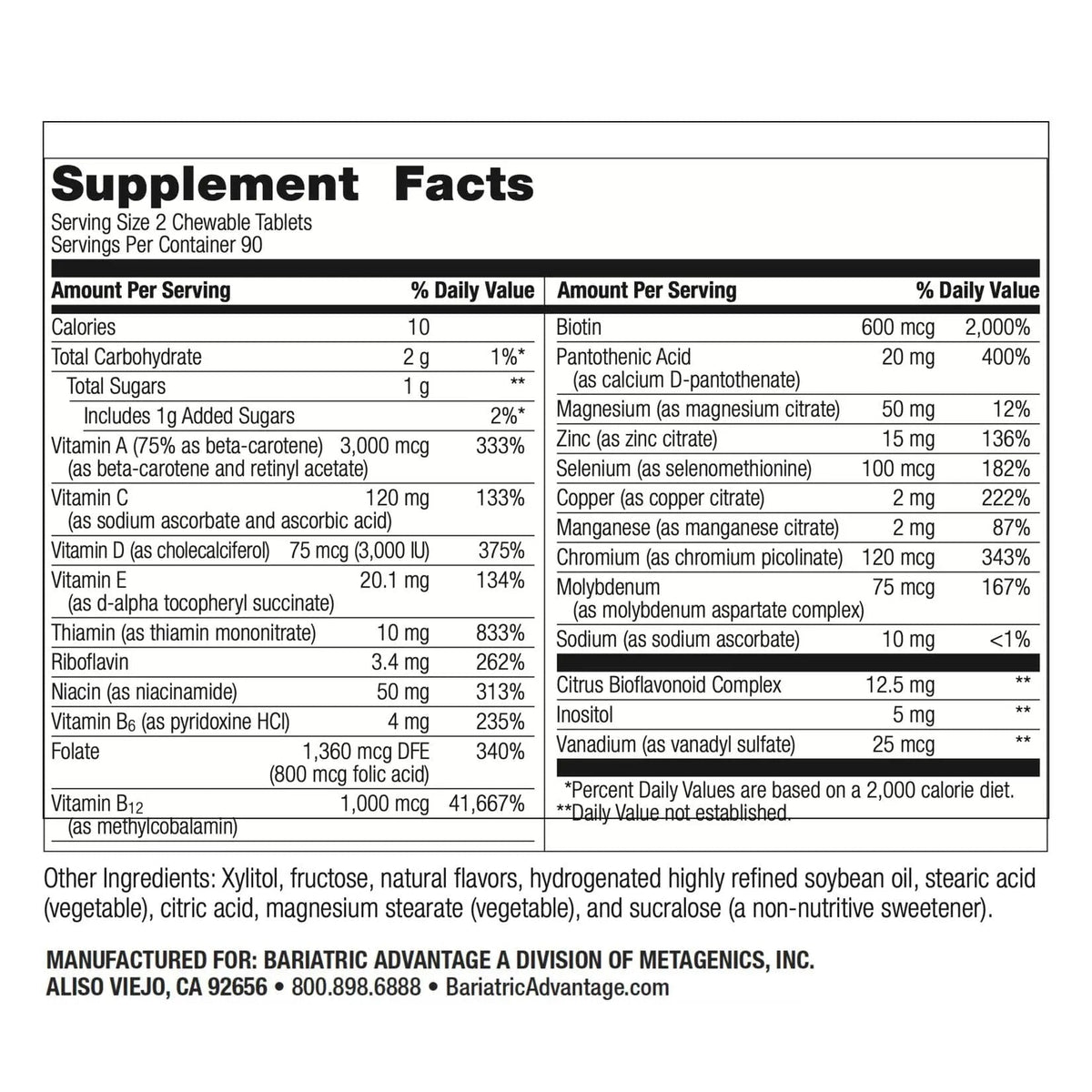 Bariatric Advantage Chewable Essential Multivitamin Without Iron - 200 DV of Key Nutrients - Trace Mineral Support - Maple Wellness Supplements