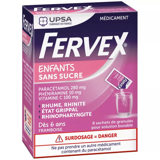 Fervex Children Sugar Free Raspberry Flu 8 sachets - Maple Wellness Supplements