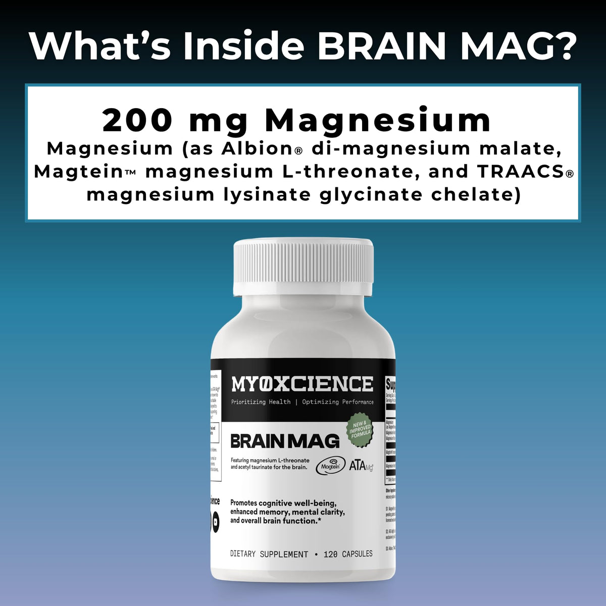 Magnesium L-Threonate + Mag Acetyl-Taurate (ATA Mag) + Mag Glycinate | Promotes Cognitive Well-Being, Enhanced Memory, Mental Clarity and Overall Brain Function | 120 Capsules - Maple Wellness Supplements