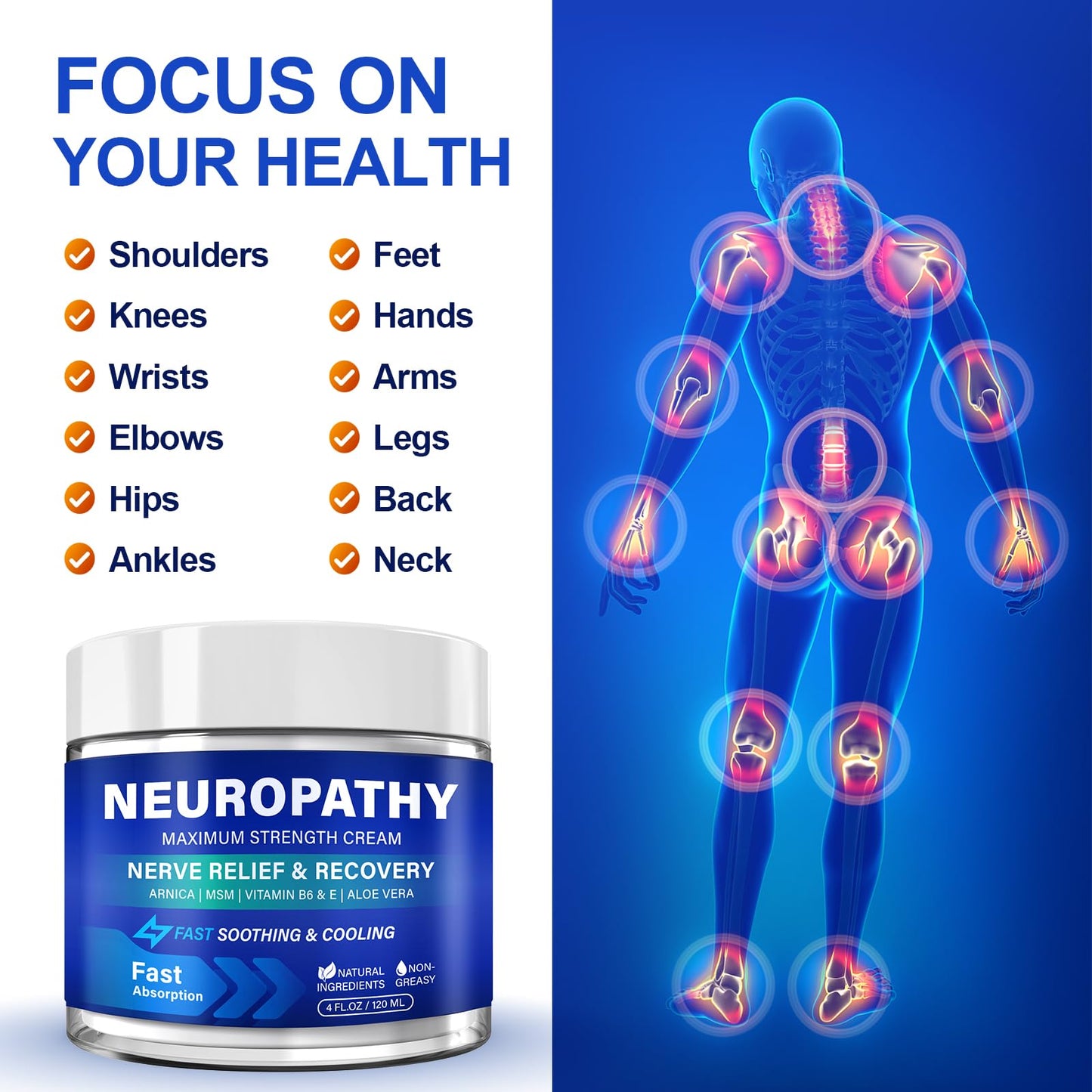 Neuropathy Nerve Relief Cream, Large 4 Oz, Nerve Savior for Neuropathy-Maximum Strength for Feet, Hands, Legs & Toes, Neuropathy Cream with Arnica, Vitamin B6, Aloe Vera & MSM, 120 ml - Maple Wellness Supplements