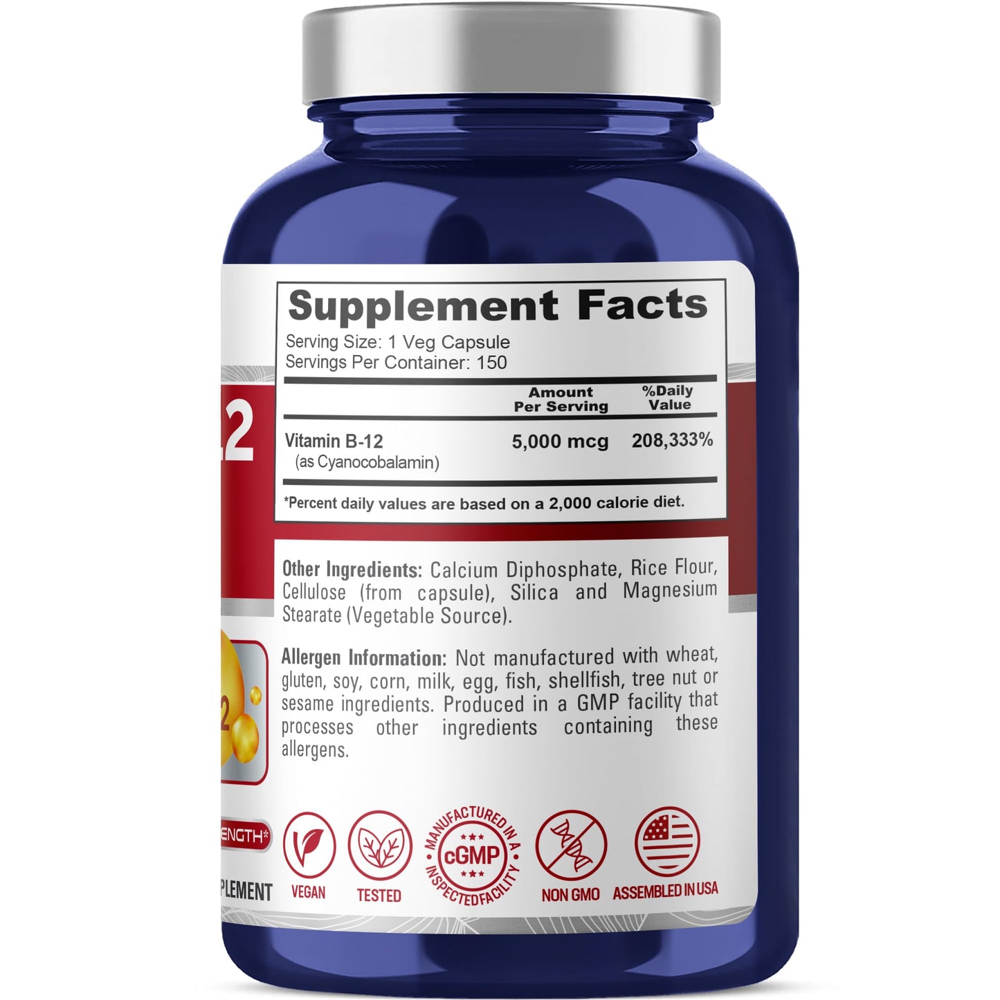 NusaPure Vitamin B12-5000 MCG 150 Veggie Capsules (Non-GMO, Vegan) - Max Strength Vitamin B12 - Maple Wellness Supplements