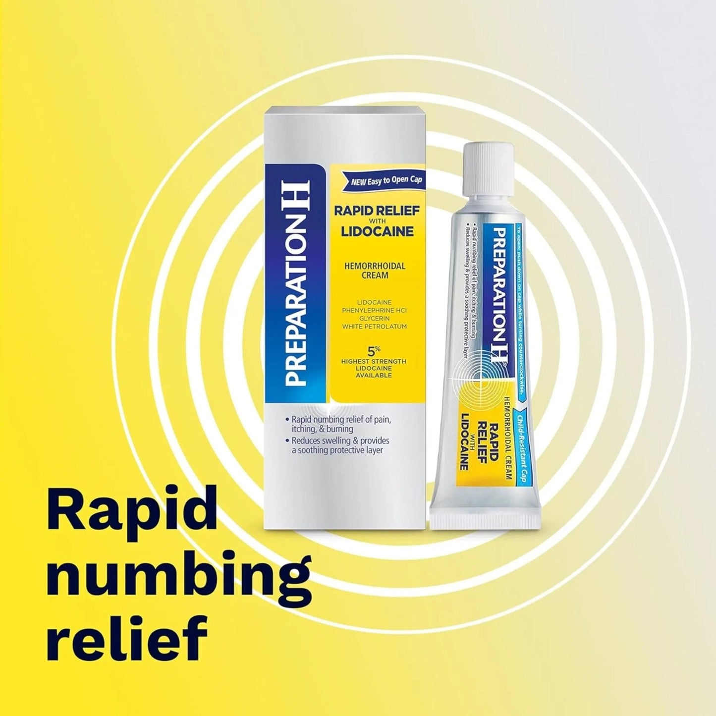 Preparation H Rapid Relief Hemorrhoid Cream with Lidocaine, Numbing Relief for Swelling, Pain, Burning and Itching - 1 Oz Tube - Maple Wellness Supplements