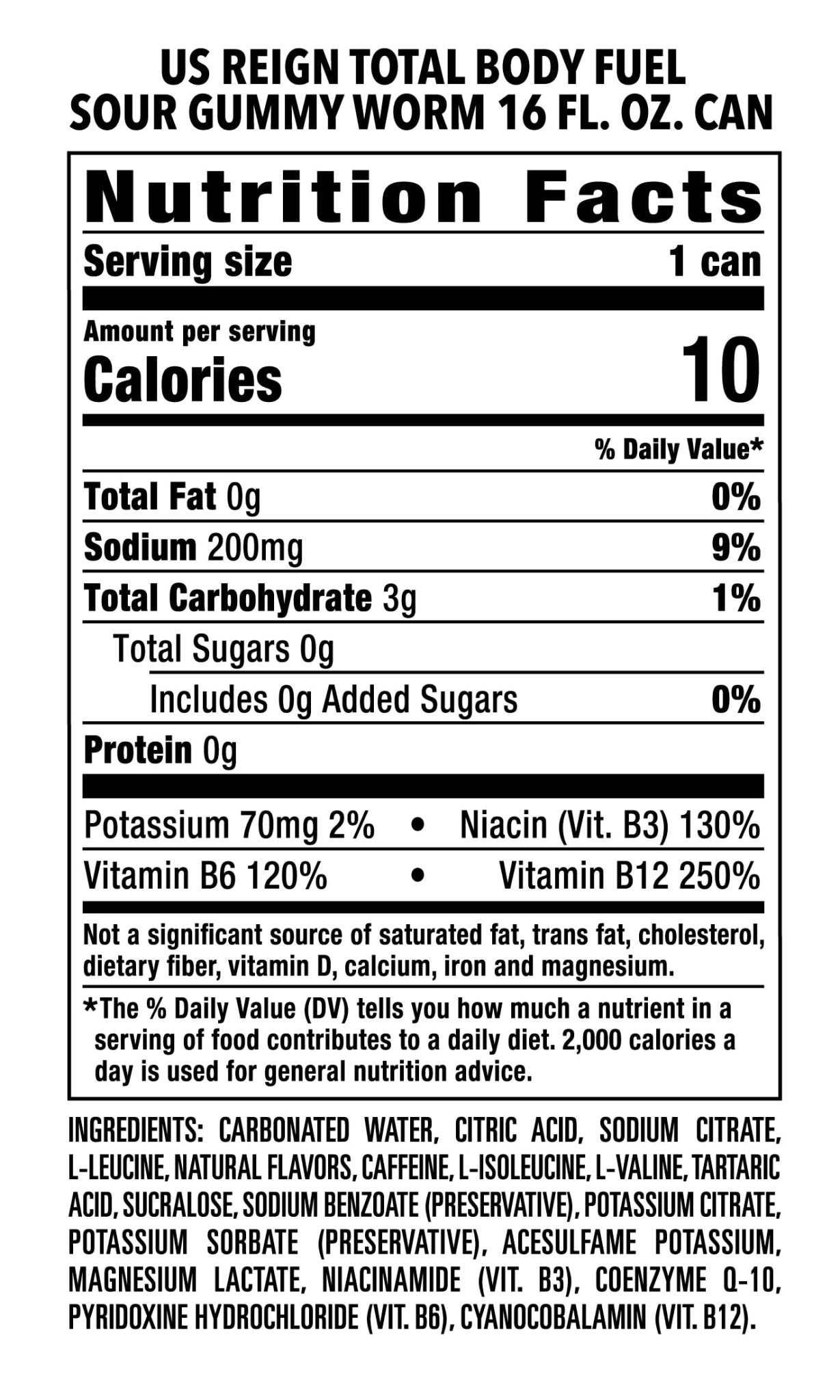 Reign Total Body Fuel, Sour Gummy Worm, Fitness & Performance Drink, 16 Fl Oz (Pack of 12) - Maple Wellness Supplements