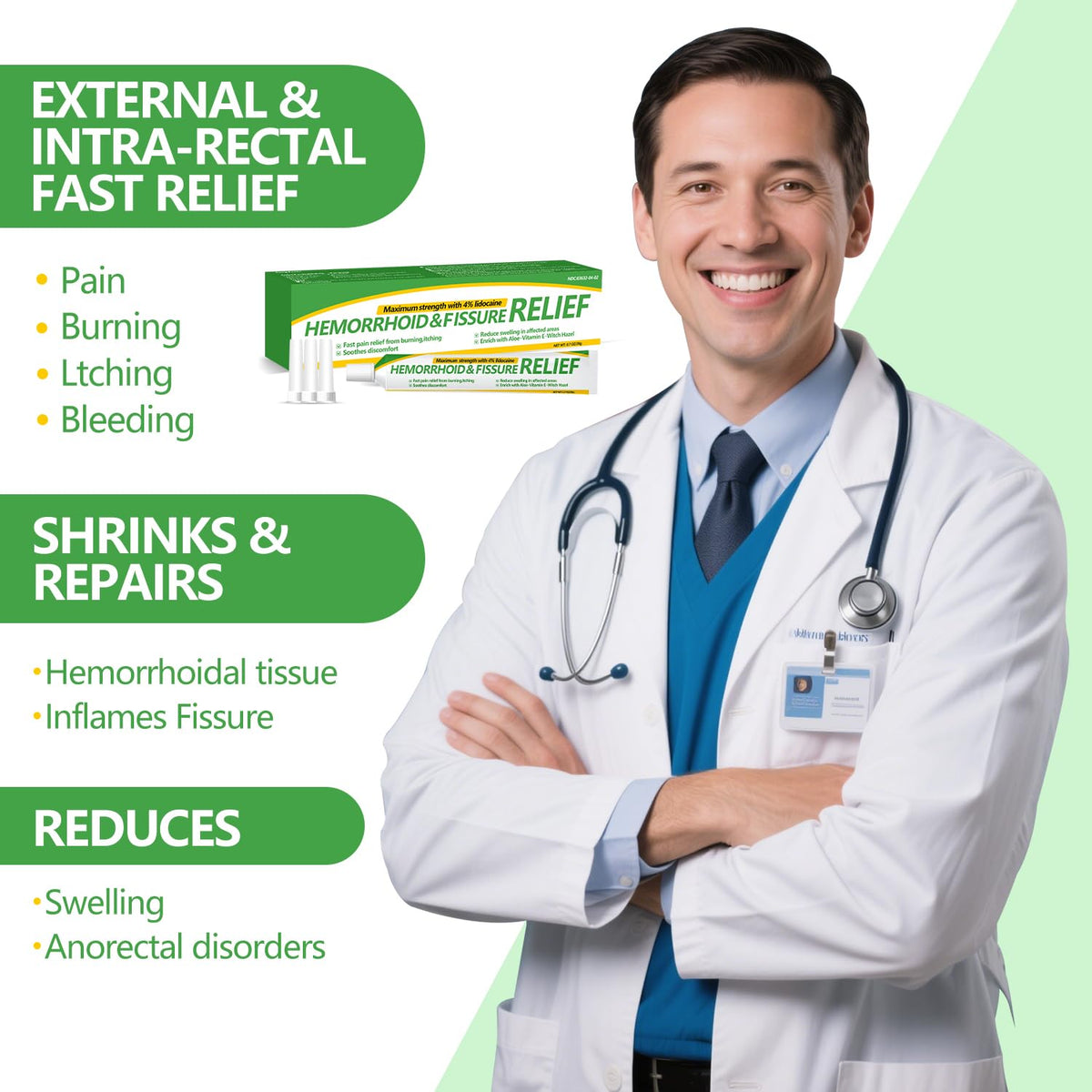 RHAICARE Hemorrhoid and Fissure Cream,Hemorrhoidal Ointment for Fast Acting Itch, Swelling, and Maximum Strength Pain Relief(1 Pack - Maple Wellness Supplements