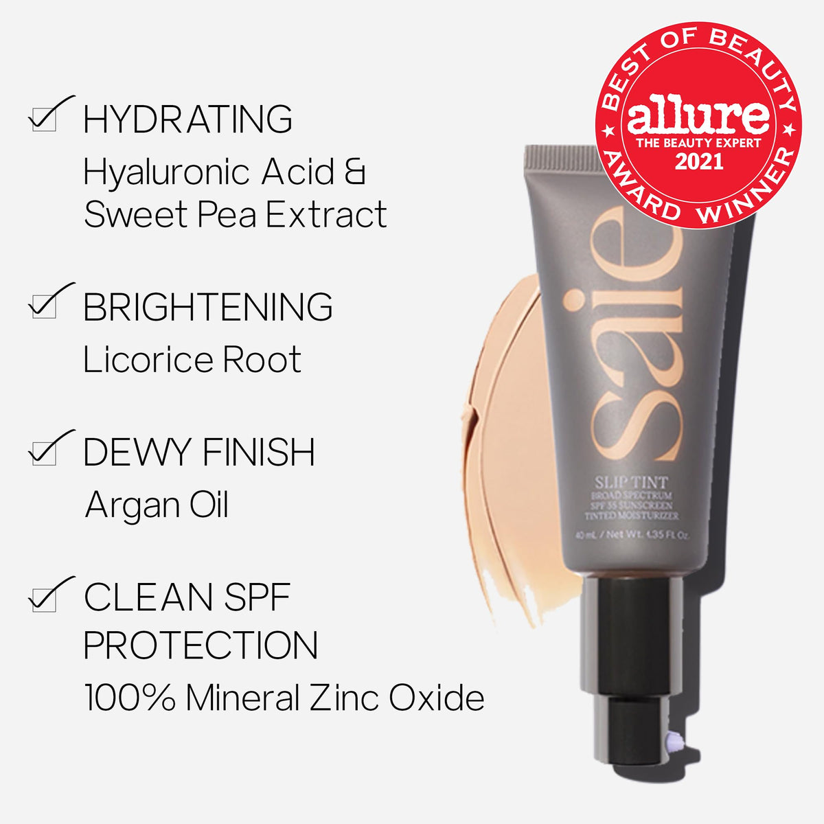 Saie Slip Tint Tinted Moisturizer with SPF 35 - Light Coverage, Glowy Skin Tint & Mineral Sunscreen for Face with Hydrating Hyaluronic Acid - Summer Makeup Essential - Shade Three (1.35 oz) - Maple Wellness Supplements