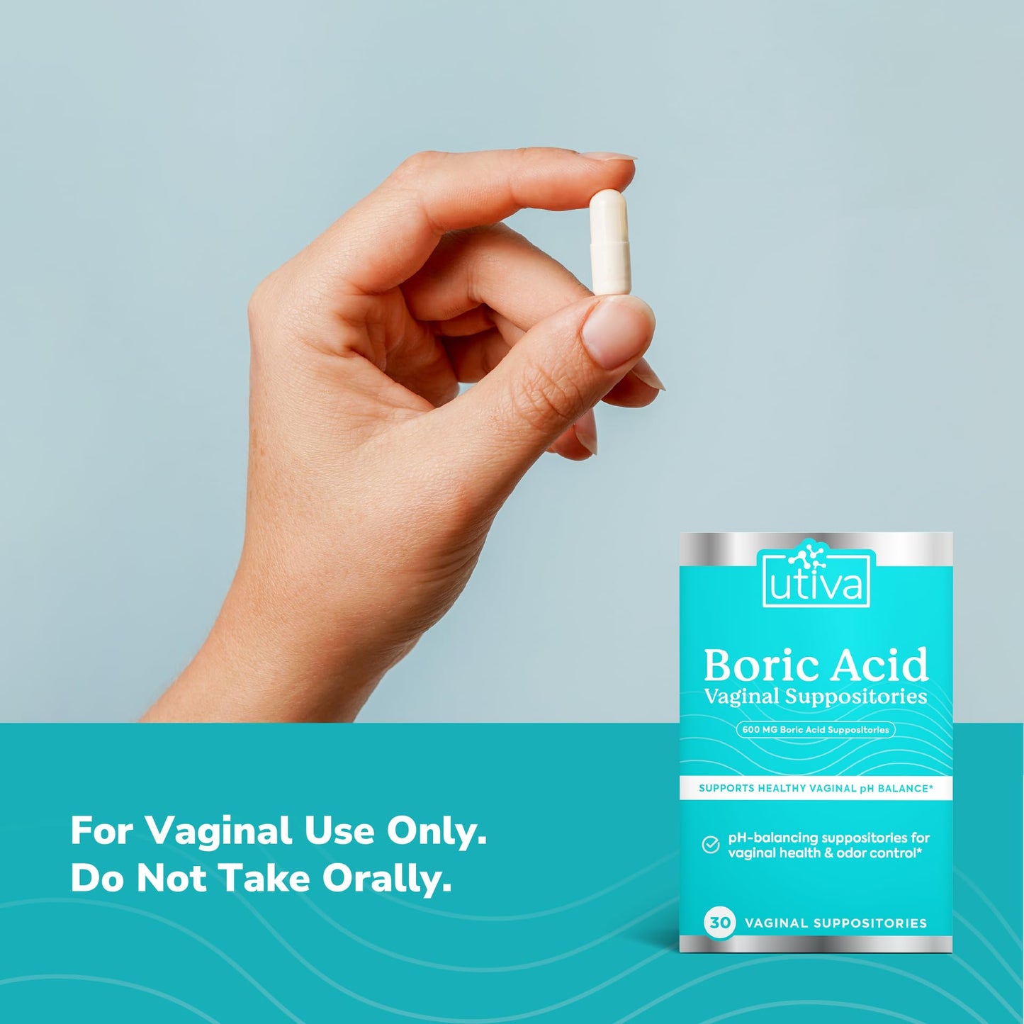 10% Bundle Utiva Boric Acid - 600mg 30-Boric Acid Vaginal Suppositories to Lower pH and Support Vaginal Health + Utiva Suppository Applicators – Hygienic Individually Wrapped 15 Vaginal Applicators - Maple Wellness Supplements