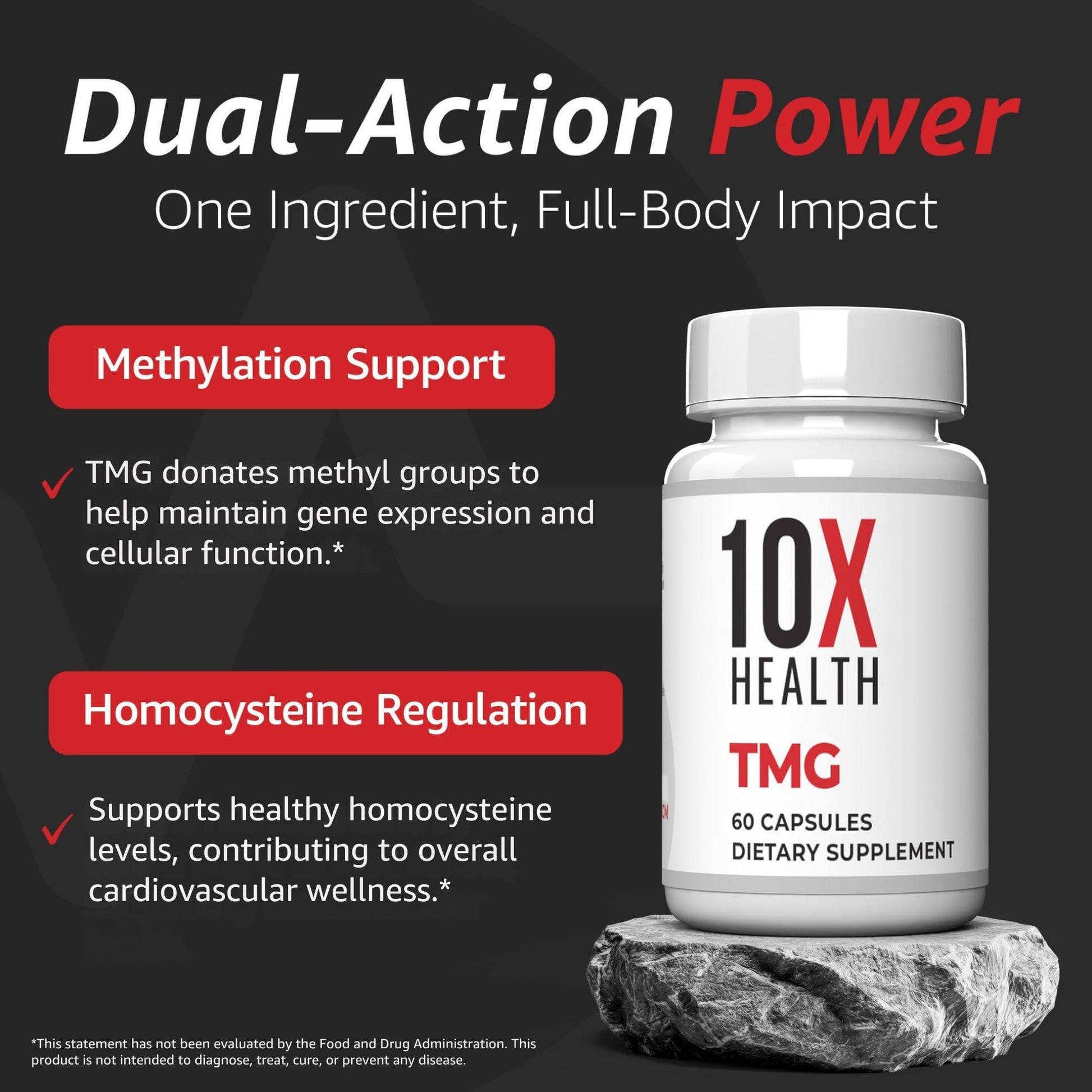 10X Health TMG Supplements - Trimethylglycine Supplement for Liver Support, Heart Wellness, Energy, Homocysteine Levels - TMG Capsules with Betaine Anhydrous - Maple Wellness Supplements