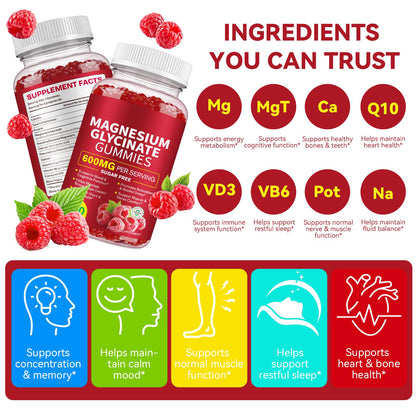 120 Count Magnesium Glycinate Gummies 600mg for Adults, Supports Relaxation, Magnesium Glycinate Chewable, - Maple Wellness Supplements