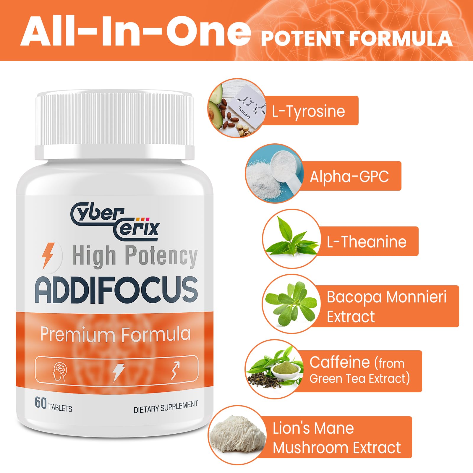 17-in-1 Brain Supplements for Memory and Focus - Formula for Concentration, Clarity, Energy & Focus - Natural Caffeine Blend with Vitamins, Amino Acids & Herbal Extracts - 120 Tablets - Maple Wellness Supplements