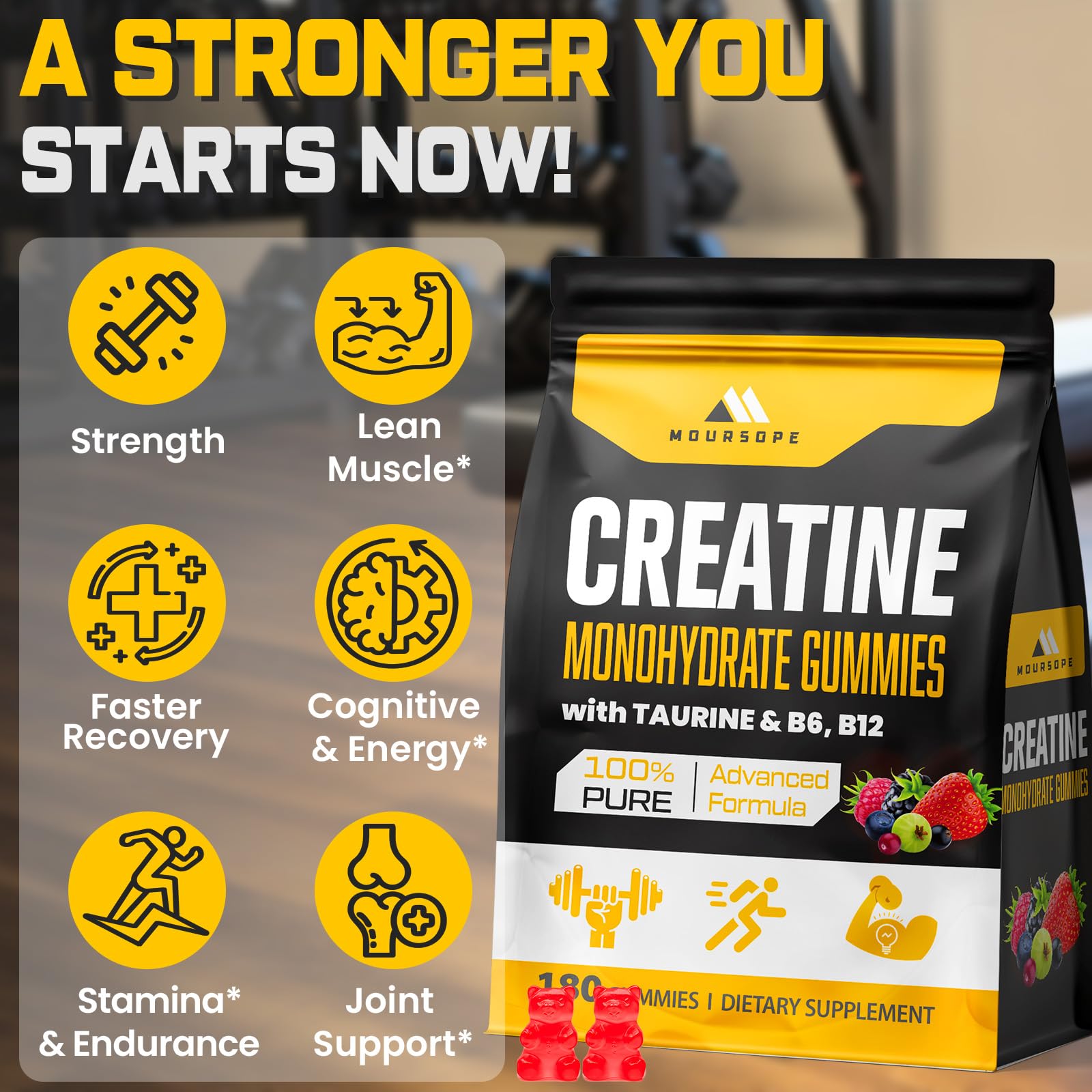 (180 Count) Creatine Monohydrate Gummies for Men & Women - Creatine Pre Workout Gummies for Muscle Builder, Muscle Strength, Recovery, Endurance, Energy, - Maple Wellness Supplements