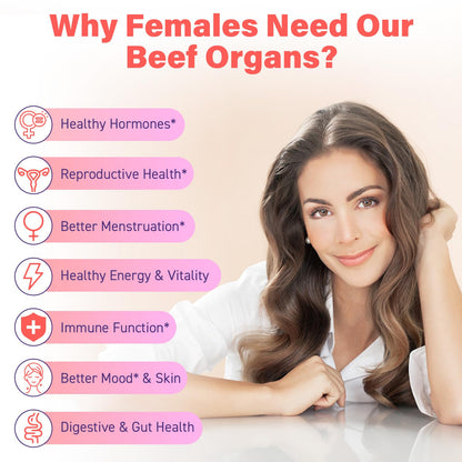 (180 Gummies) Beef Organ Supplement for Women - 5300mg Beef Liver, Kidney, Uterus & 10 More, for Hormone Balance, Menstruation, Energy, Immunity, Gut & Skin Health - 100% Grass Fed & Pasture Raise - Maple Wellness Supplements