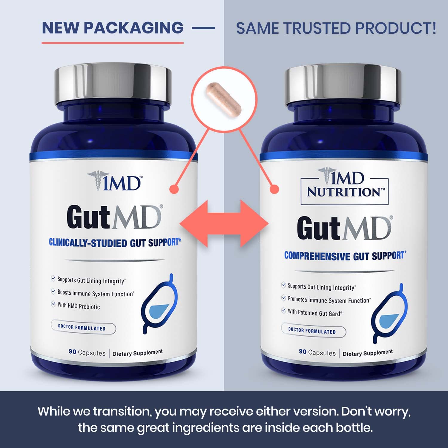 1MD Nutrition GutMD - L-Glutamine Capsules w/Prebiotic for Gut Health - L Glutamine Supplement - Supports Healthy Digestive - Maple Wellness Supplements