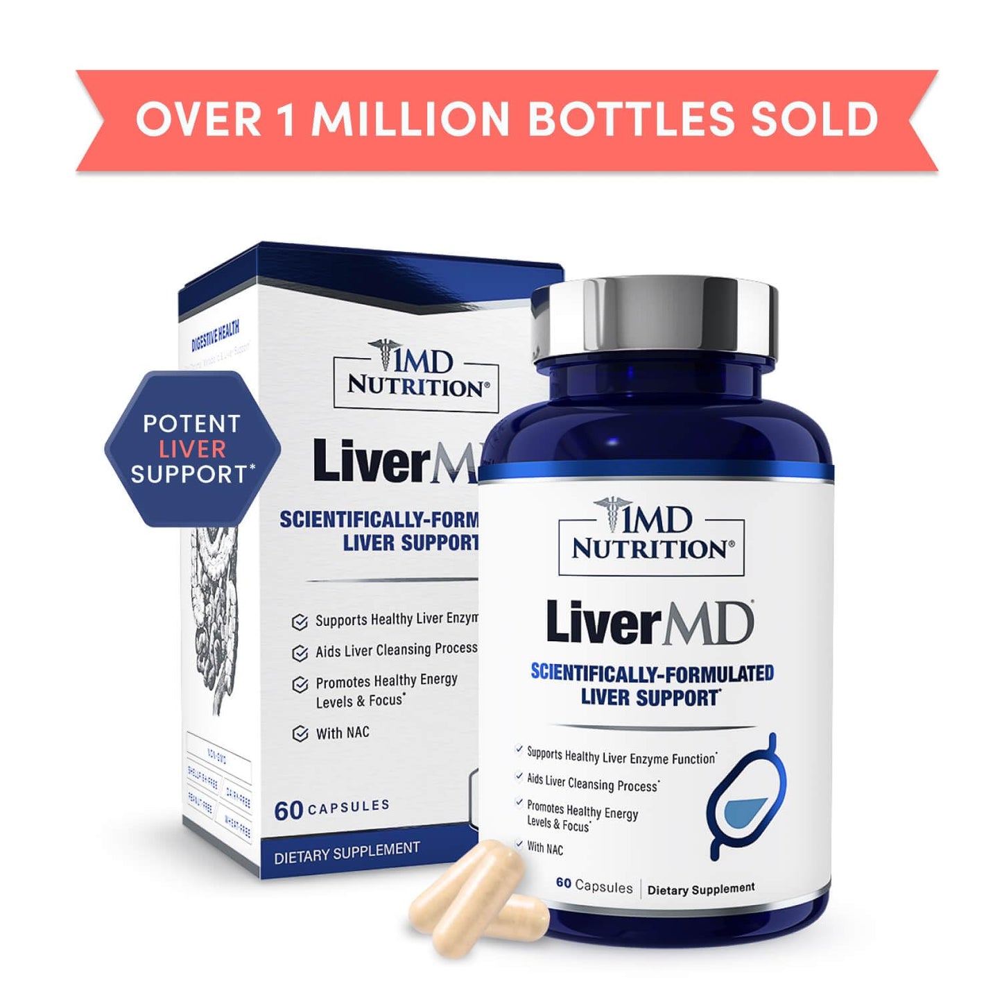 1MD Nutrition LiverMD - Liver Support Supplement | Siliphos Milk Thistle Extract & NAC - Supports Healthy Energy, Immunity & Overall Health - Maple Wellness Supplements
