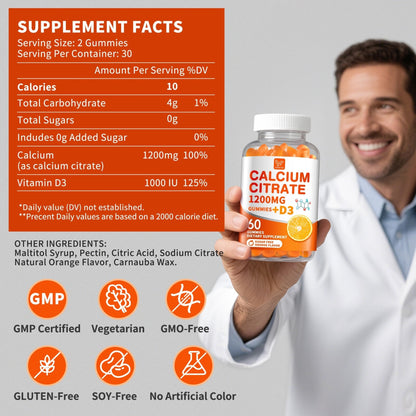 (2 Pack) Calcium Citrate 1200 mg with Vitamin D3 Gummies for Women & Men,Calcium Supplements for Bone & Teeth Support,High Absorption - Easy to Digest, - Maple Wellness Supplements