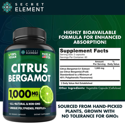 (2 PACK) Citrus Bergamot Extract 1000mg - Citrus Bergamot Supplement for Circulatory Health, Immunity, and Graceful Aging - 2x the potency of Citrus Bergamot 500mg - Maple Wellness Supplements