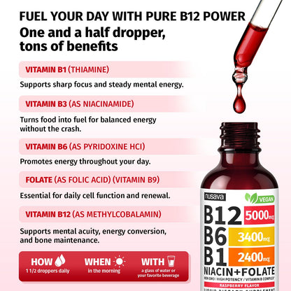 (2 Pack) Vitamin B12 and B6 Liquid Drops, B12 Sublingual Vitamin B Complex - B 12 Vitamin 5000mcg - B12 Methylcobalamin for Energy - Maple Wellness Supplements