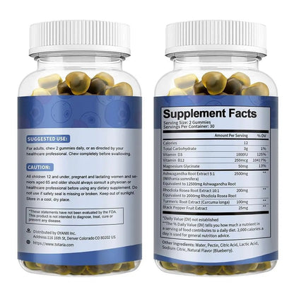 (2 Packs) Sugar Free Ashwagandha Filled Gummies w/Vitamin D3, Magnesium Glycinate, Rhodiola, Ultra Strength Ashwa Root Supplements for Women & Wen, for Relaxation, Energy, Cortisol Gummies - Maple Wellness Supplements
