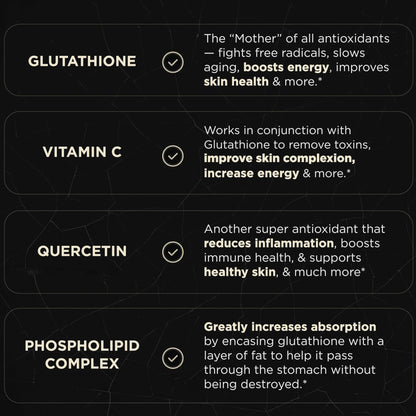 2150mg Super Liposomal Glutathione Supplement w. Vitamin C, Quercetin & Pure L Glutathione 2000mg Triple Action Formula Glutathione Liposomal Supplement - Maple Wellness Supplements