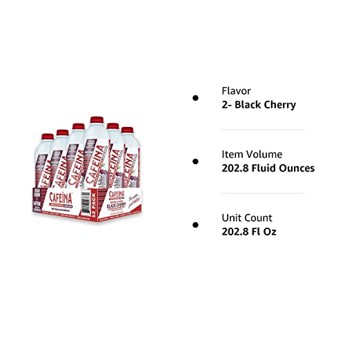 Cafeina - Naturally Flavored Black Cherry Caffeinated Spring Water (12 Pack) - 100mg Caffeine, Black Cherry Flavored, Added Electrolytes, Natural Energy Boost - Ultra Hydrating - Keto Friendly - Kosher - Pre-Workout Boost and Post-Workout Recovery