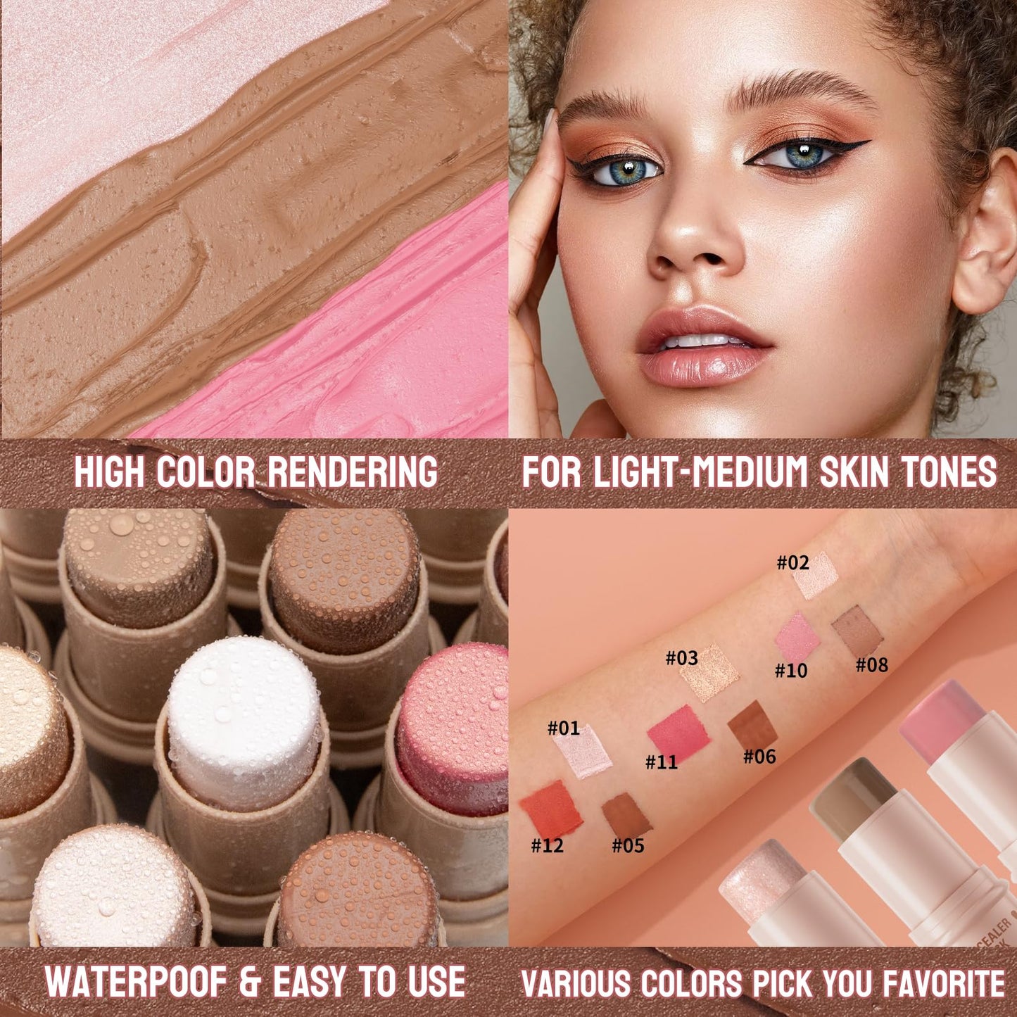 3Pcs Cream Contour Sticks Kit, Highlighter Stick Blush Stick Cream Contour Kit Makeup Set with Brush,Face Brightens & Shades Contour Stick Waterproof for Women - Maple Wellness Supplements