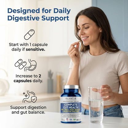 4-in-1 Gut Health Support – Prebiotics + Probiotics + Postbiotics + Digestive Enzymes – DE111 Spore Probiotic for Digestive Support & Bloating - Maple Wellness Supplements