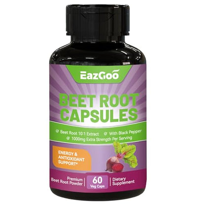 EAZGOO Beet Root Capsules 1000mg Per Serving, Supports Nitric Oxide Production & Blood