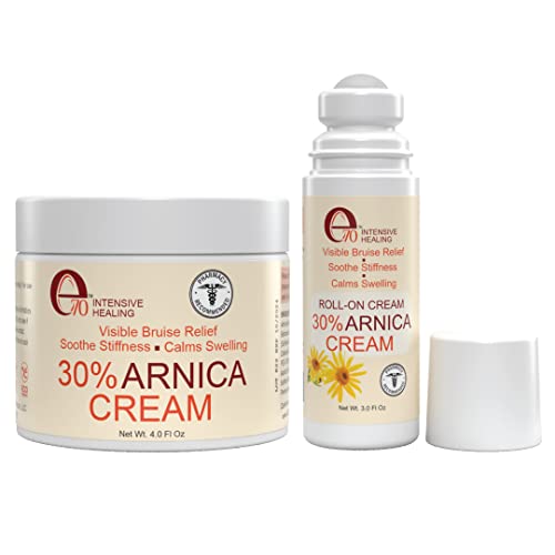 e70 Arnica Cream & Roll-On for Visible Bruise Relief, soothes Stiffness, Calms Swelling Formula