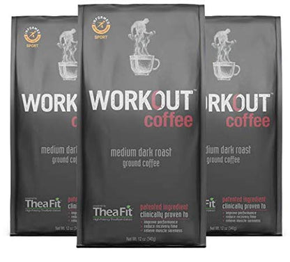WORKOUT Coffee - Patented Ingredients for Pre-Workout Energy and Post-Workout Recovery - Informed Sport Certified - All Natural Medium Roast - 12oz Ground