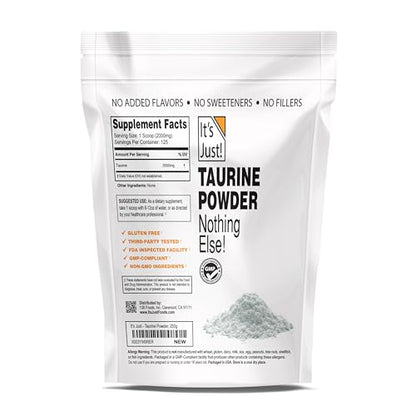 It's Just! - Taurine Powder, 250g Bulk, Pre-Workout Supplement, Unflavored (250g / 125 Servings)