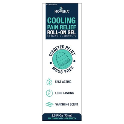 NOVEHA Lidocaine Roll-On Gel 4% | Maximum Strength Temporary Topical Pain Relief for Minor Muscle & Joint Aches | Cooling Formula with Menthol & Arnica | Non-Greasy, Quick-Drying | 2.5 fl oz NOVEHABuy Supplements Australia