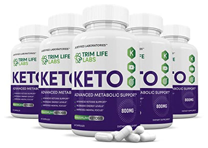 (5 Pack) Trim Life Labs Keto Pills Includes Apple Cider Vinegar Patented goBHB® Exogenou