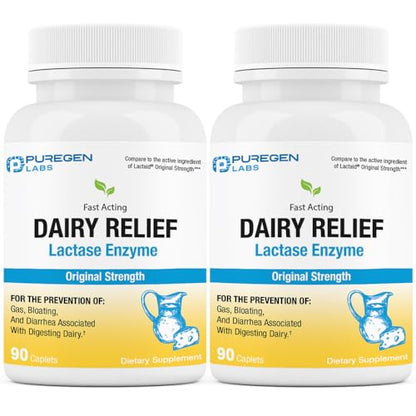 Puregen Labs Dairy Relief Natural Fast Acting Lactase Enzyme 3000 FCC, Lactose Intoleran