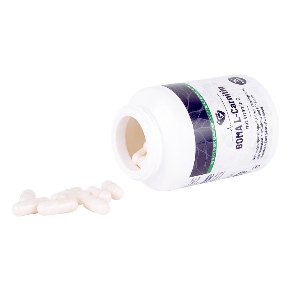 Boma Lecithin 100 L-Carnitine Capsules with L-Carnitine Tatrate (Carnipure) and Vitamin C 100% Vegan with Award