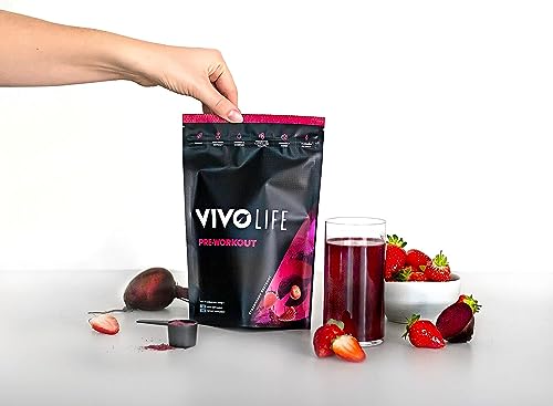 Vivo life - Pre-Workout Energy Drink Supplement, Improve Performance, Guarana Natural Caffeine, Reduce Fatigue, Gluten Free, Vegan, 17 Servings/255g (Strawberry Beetroot)