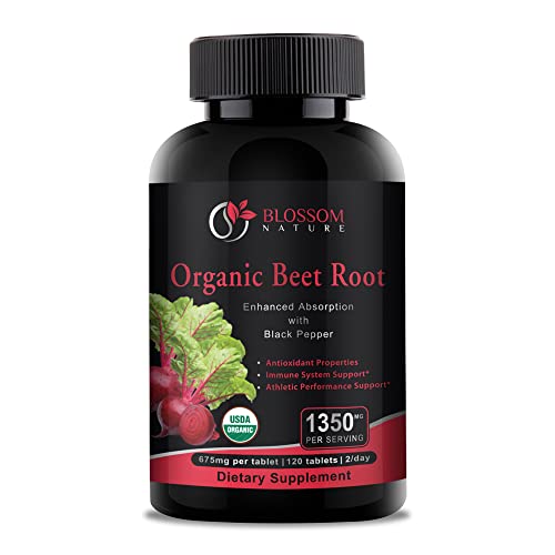 Organic Beet Root Powder 1350mg with Black Pepper-Nitric Oxide Booster, Digestive System