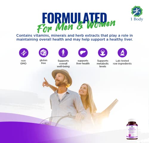1 Body Liver Support: Twin Pack - 60 Capsules Each - Milk Thistle