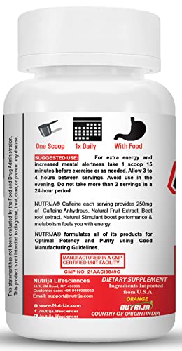 NutriJa Caffeine Powder Pre Workout Supplement - 100 Servings