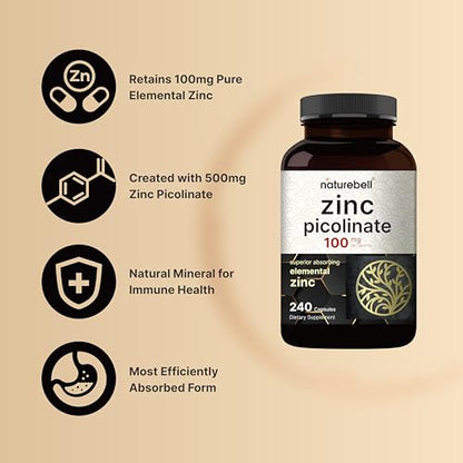 NatureBell Zinc Picolinate 100mg, 480 Count Capsules - Supports Immune System NatureBellBuy Supplements Australia